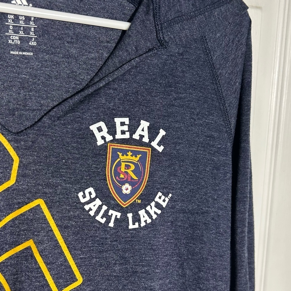 Adidas Real Salt Lake Navy Hooded T-shirt V-Neck MLS Soccer Women’s XL - Picture 4 of 9